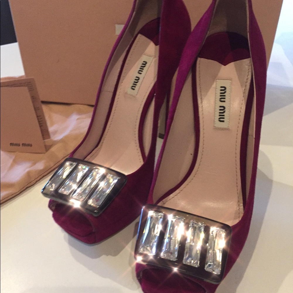 Miu Miu suede jeweled peep toe heel Camoscio